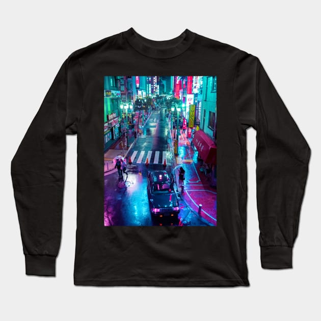 Lonely In Rainy Tokyo Long Sleeve T-Shirt by HimanshiShah